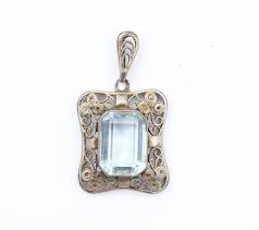 1930's Aquamarine Pendant Sterling Silver Blue Aquamarine ...