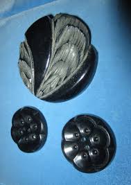 Lot of three vintage black buttons, one large carved Art Deco style Bakelite(?) | eBay