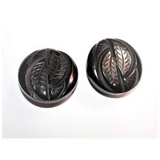 TWO Large Black Bakelite 1940s COAT Buttons with Two LEAVES Carved on . For Sale at Ruby Lane