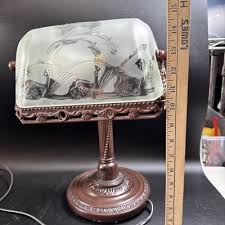 Bronze Bankers Desk Lamp Frost Etched Glass Tilting Shade 15 ...