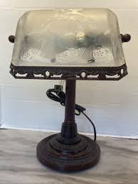 Vintage Bronze Bankers Desk Lamp Frost Etched Glass Tilting ...
