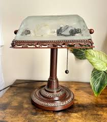 Vintage Bronze Bankers Lamp With Frosted Glass Etched ...
