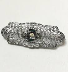 Antique Estate Rhodium Plated Filigree Art Deco Rhinestone Brooch Pin | eBay Australia
