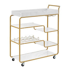Tileon White Wood Kitchen Cart, Rolling 6-Tier Bar Serving ...