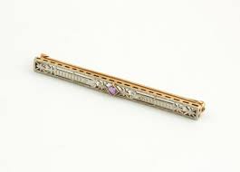 Antique 14K Yellow Gold with Platinum Top Amethyst Bar Pin ...