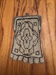 Antique Whiting & Davis Art Deco Style Mesh Purse Off White Silver Black | eBay
