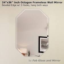 24x36 Inch Octagon Frameless Wall Mirror Bevel Polish w/ 3 Hooks Easy to Install | eBay