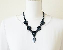 Bib Necklace, Swarovski Necklace, Statement Necklace, Holiday Jewelry, Victorian, Black, Blue,chic, Beaded Necklace. - Etsy