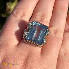 Vintage 18K Rose & White Gold 16.37ct Aquamarine Diamond Cocktail Ring Size 7 | eBay