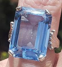 Beautiful Large Art Deco Blue Topaz Enerald Cut Solitaire Set in White Gold. Size 5.75. - Etsy