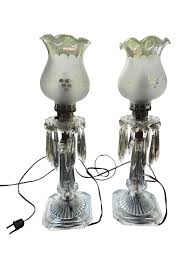 Vintage Pair Boudoir Parlor Lamps Frosted Shades Pressed ...