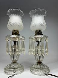 Pair of Vintage Lustre Mantel lamps White Frosted Glass ...