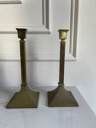 Pair of Modern golden Heavy Brass Art Deco Style candlestick candle holders 10” | eBay
