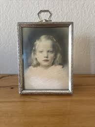 VTG Scharling Silversmiths Frame 4”x3” Convex Glass w Maroon ...