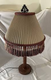 Vintage 70s Wood Table Lamp Pleated Shade with Tassels ...