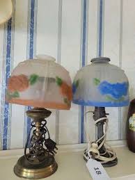 Vintage Reverse Painted Shade w/Cast Iron Lamp (Blue), Brass Lamp (Brown) - Curran Miller Auction & Realty, Inc.