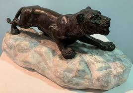 Bronze Lioness on Stone, 1930s for sale at Pamono