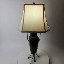PAIR of Vintage Art Deco Footed Table Lamps Dark Bronze ...