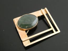 Vintage Jade 14KT Yellow Gold Modernist Geometric Signed LYNNE Brooch Pin | eBay