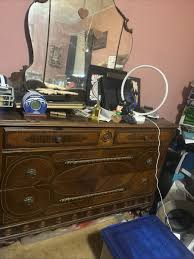 1920-1940s Bedroom “Waterfall” Furn. Armoire Closet, Mirror ...