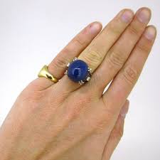 37ct Cabochon Cut Sapphire Diamonds Gold Platinum Ring ...
