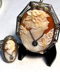 ANTIQUE 14K YELLOW GOLD CAMEO BROOCH PENDANT AND RING SIZE 7 ...