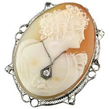 14K White Gold Shell Cameo Pin/Pendant. For Sale at Ruby Lane