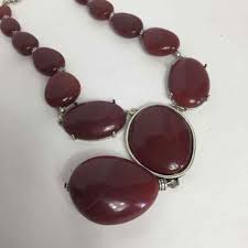 Vintage Avon Cabochon Statement Necklace Maroon Silver Tone ...