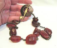 VINTAGE SIGRID OLSEN CARNELIAN NECKLACE BRASS TONED METAL 21 ...
