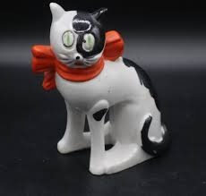 ART DECO CAT FIGURINE HAND PAINTED CARTOON FACE | eBay