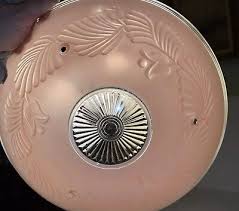 Art Deco Glass Ceiling Light Fixture Shade Pink Floral 1930's Vintage 3 Hole | eBay