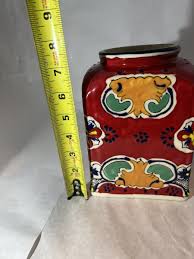 Made in Mexico Medallion Retro Ceramic Covered Jar Red and Blue | eBay