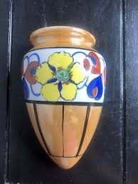 Vintage Hand Painted Japan Blue Yellow Lusterware Floral Wall Pocket, 6" Tall | eBay