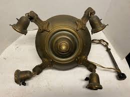 Vintage Brass Hanging Four Socket Pan Light Fixture Architectural Salvage | eBay