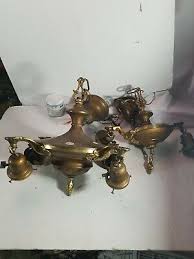 2 Antique Art Deco Ceiling Light Brass Pendant Lamp Vintage Chandelier nouveau | eBay