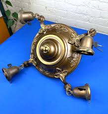C.1925 Bronze & Brass Hanging Pan Light Fixture, 4 Union Sockets, Paddle Switch | eBay