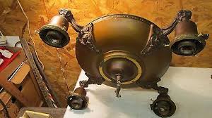 Antique Brass Chandelier & 4 Antique Etched Shades | eBay