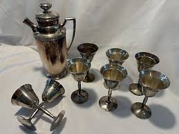Retro W.M. Mounts Homan Plate Nickel Silver 1.5 QT Shaker & 8 Goblets, Made USA | eBay
