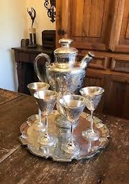 1920's Art Deco Silver plate Cocktail Set Pitcher & Goblets paisley pattern | eBay