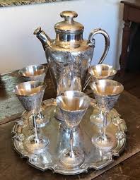 1920's Art Deco Silver plate Cocktail Set Pitcher & Goblets paisley pattern | eBay