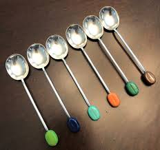 RARE Vtg Enameled Sterling Silver 6 Multicolored Bean ...