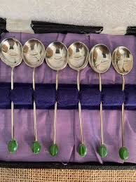 A Boxed Set of Six Antique Silver Teaspoons EPNS With Green ...