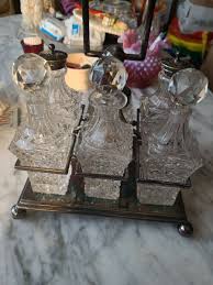 ANTIQUE SILVERPLATED CUT GLASS CRUET/CASTOR SET 6 pc | eBay