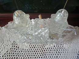 VINTAGE DIAMOND CUT CRYSTAL CRUET SET ON TRAY | eBay Australia