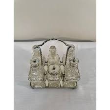 Antique English Style Silverplate Cut Crystal Cruet Set | Chairish