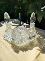 1940's Art Deco 7 piece Glass Cruet Set with Tray – Wight's Workshop Vintage