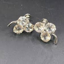 Rare Sterling Silver 925 Rhinestone Clover Earrings ...