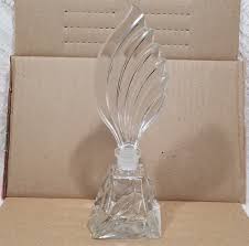 VTG CLEAR CRYSTAL GLASS PERFUME BOTTLE FEATHER STOPPER ART ...