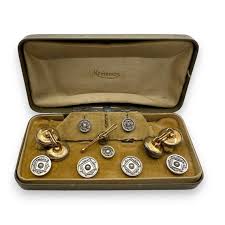 Krementz 1930's Art Deco Gold Filled and Pearl With Mother of Pearl 4 Tuxedo Shirt Stud Set With Matching Double Sided Cufflinks in Box - Etsy