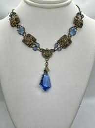 Art Deco Blue Lozenge Czech Glass Drop Square Enamel Station ...